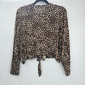Torrid Cardigan Sweater Women Size 5x Brown Leopard Super Soft Tie Front Cropped